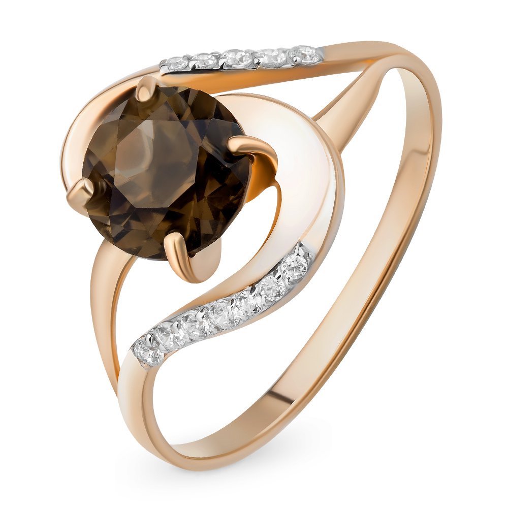 

Кольцо женское из красного золота с раухтопазом, фианитом 585Gold 201011738, р, 201011738
