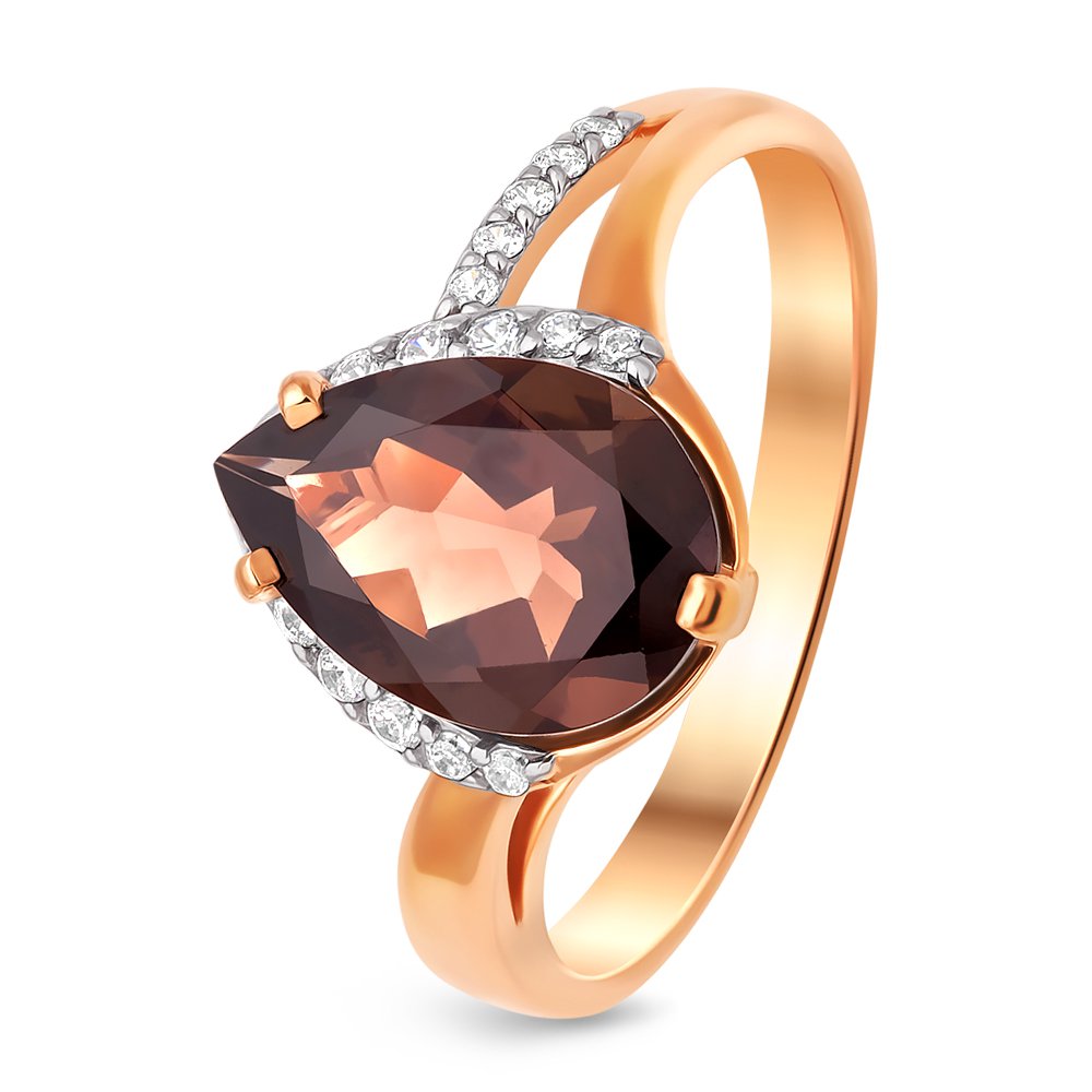 

Кольцо женское из красного золота с раухтопазом, фианитом 585Gold 201011826, р, 201011826