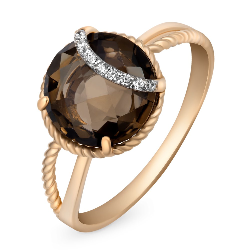 

Кольцо женское из красного золота с раухтопазом, фианитом 585Gold 201011872, р, 201011872