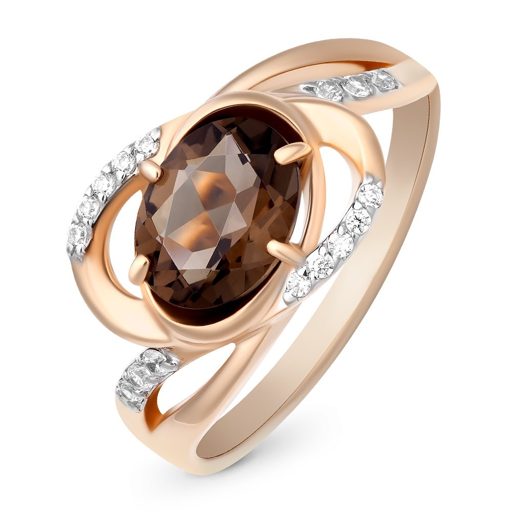 

Кольцо женское из красного золота с раухтопазом, фианитом 585Gold 201011737, р, 201011737