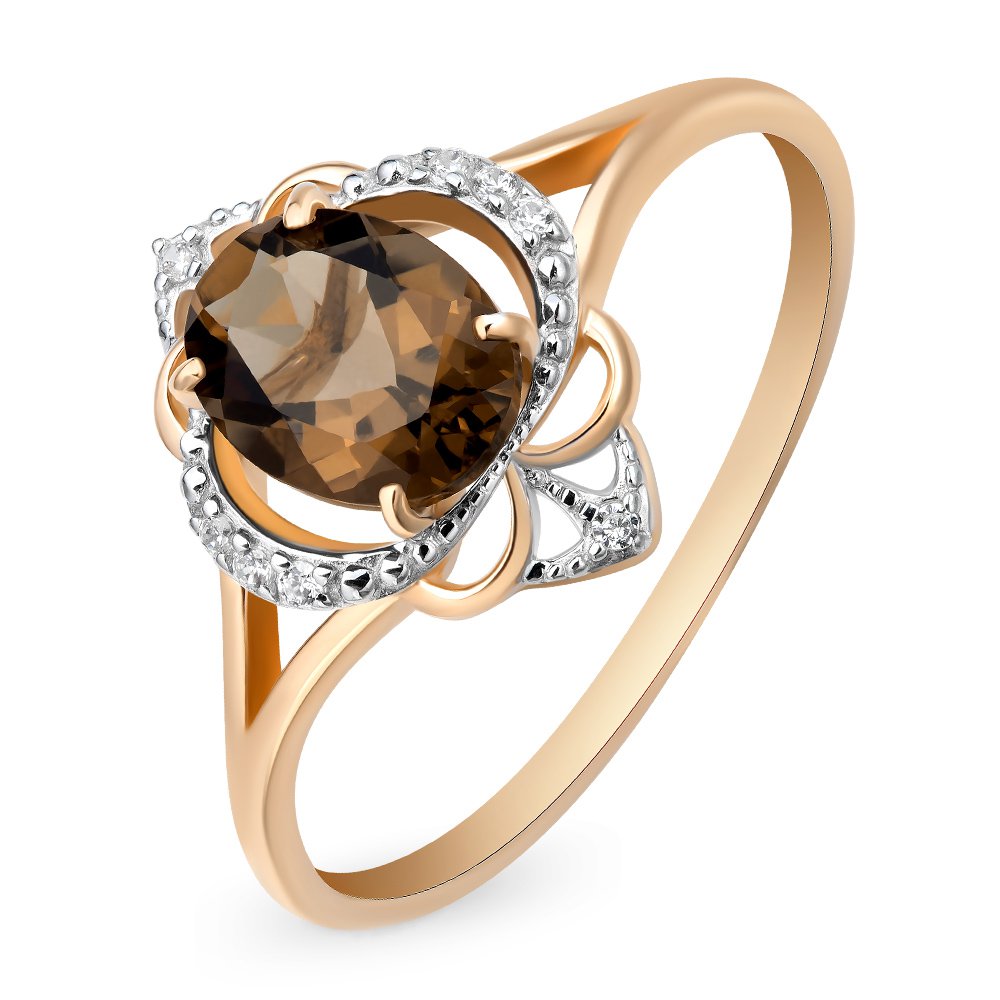 

Кольцо женское из красного золота с раухтопазом, фианитом 585Gold 201011825, р. 18, 201011825