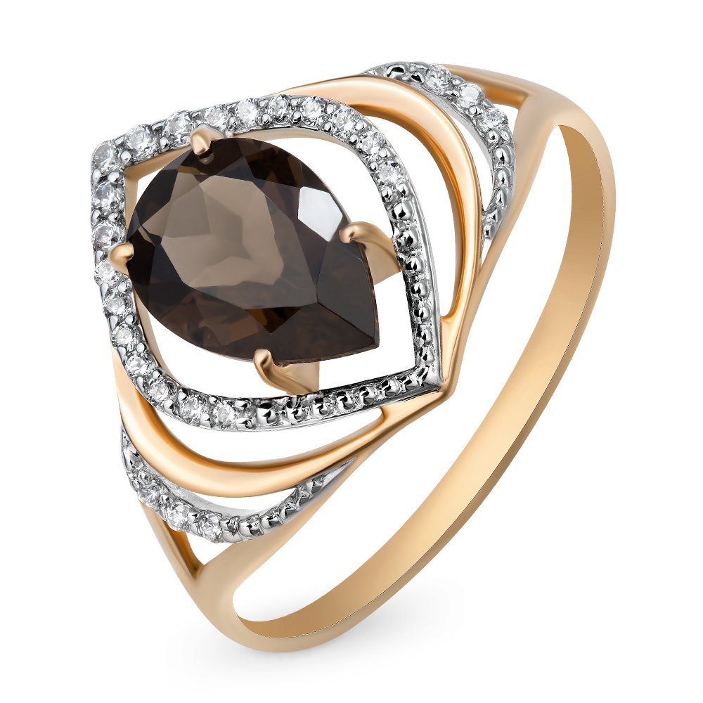

Кольцо женское из красного золота с раухтопазом, фианитом 585Gold 201011736, р, 201011736