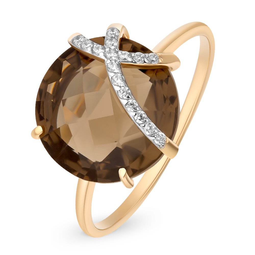 

Кольцо женское из красного золота с раухтопазом, фианитом 585Gold 201011504, р, 201011504