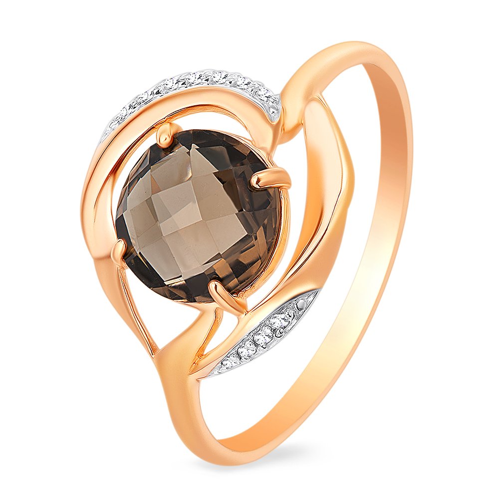 

Кольцо женское из красного золота с раухтопазом, фианитом 585Gold 201011513, р. 18,5, 201011513