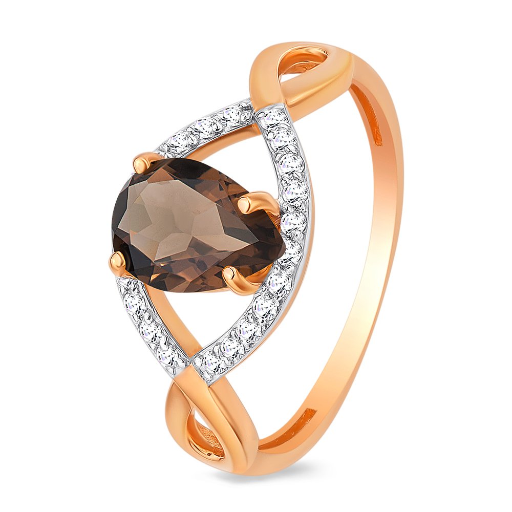 

Кольцо женское из красного золота с раухтопазом, фианитом 585Gold 201012943, р, 201012943