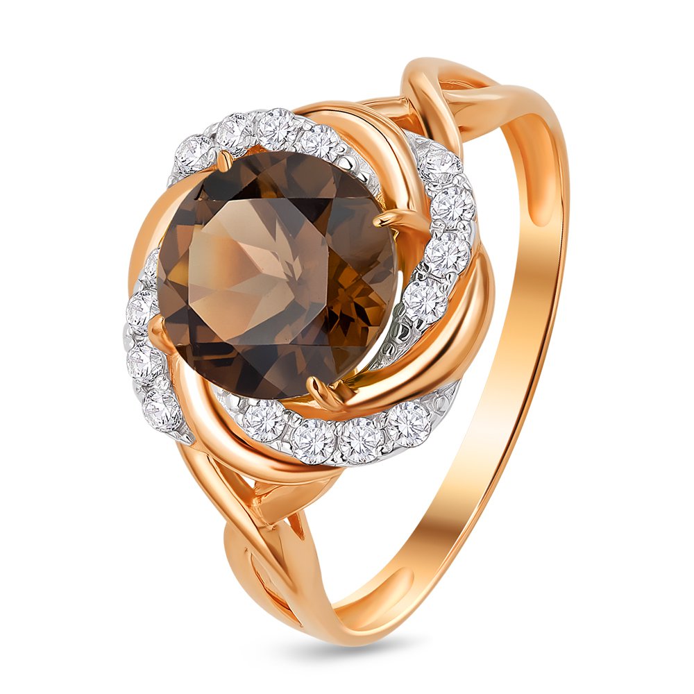

Кольцо женское из красного золота с раухтопазом, фианитом 585Gold 201011113, р. 19, 201011113
