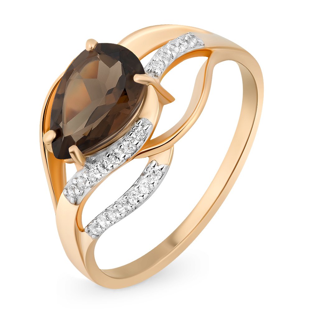 

Кольцо женское из красного золота с раухтопазом, фианитом 585Gold 201011108, р, 201011108