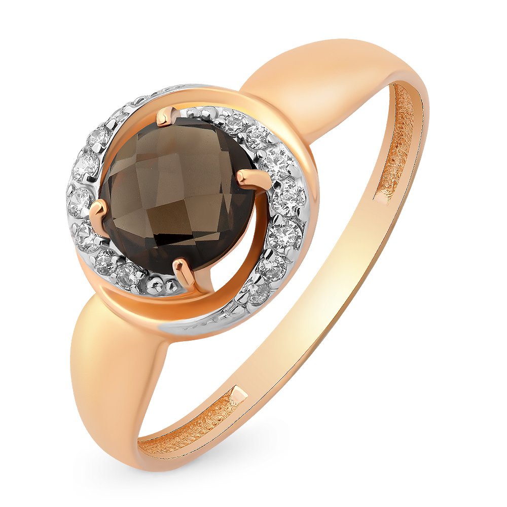 

Кольцо женское из красного золота с раухтопазом, фианитом 585Gold 201011101, р, 201011101