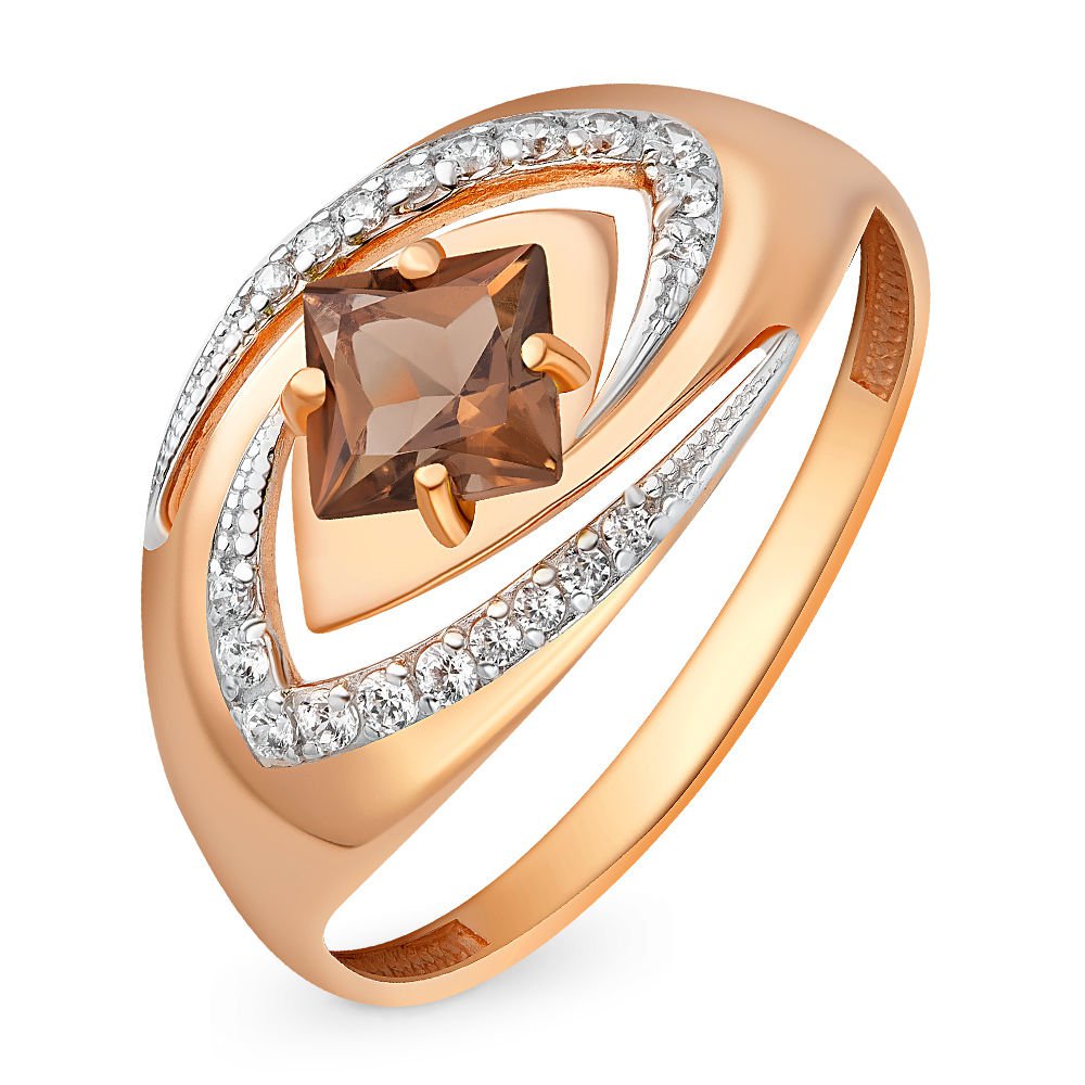 

Кольцо женское из красного золота с раухтопазом, фианитом 585Gold 201008016, р, 201008016