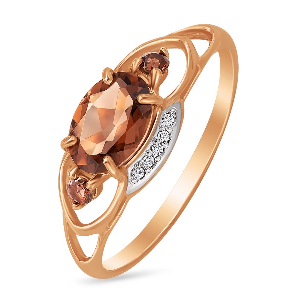 

Кольцо женское из красного золота с раухтопазом, фианитом 585Gold 201007838, р. 16,5, 201007838