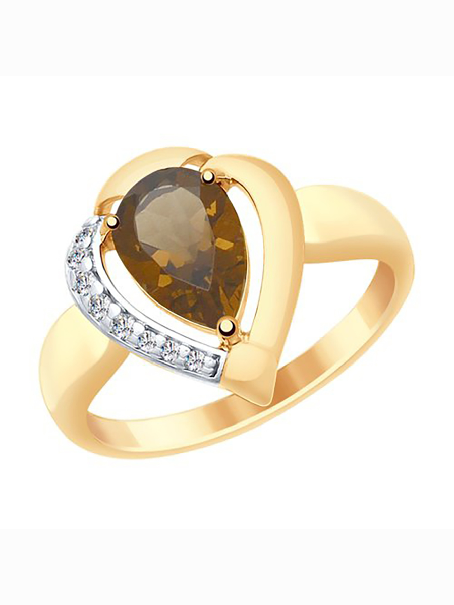

Кольцо женское из серебра с раухтопазом, фианитом 585Gold 701010863, р, 701010863