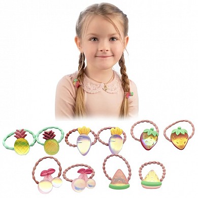 фото Комплект детских резинок для волос baziator перламутровые фрукты и ягоды 10 шт.