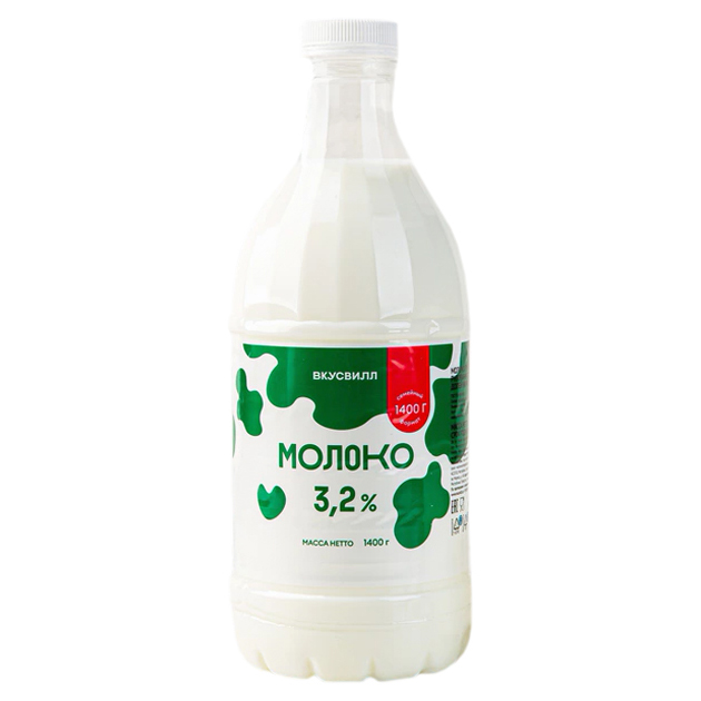 

Молоко 3,2% пастеризованное 1,4 л ВкусВилл БЗМЖ