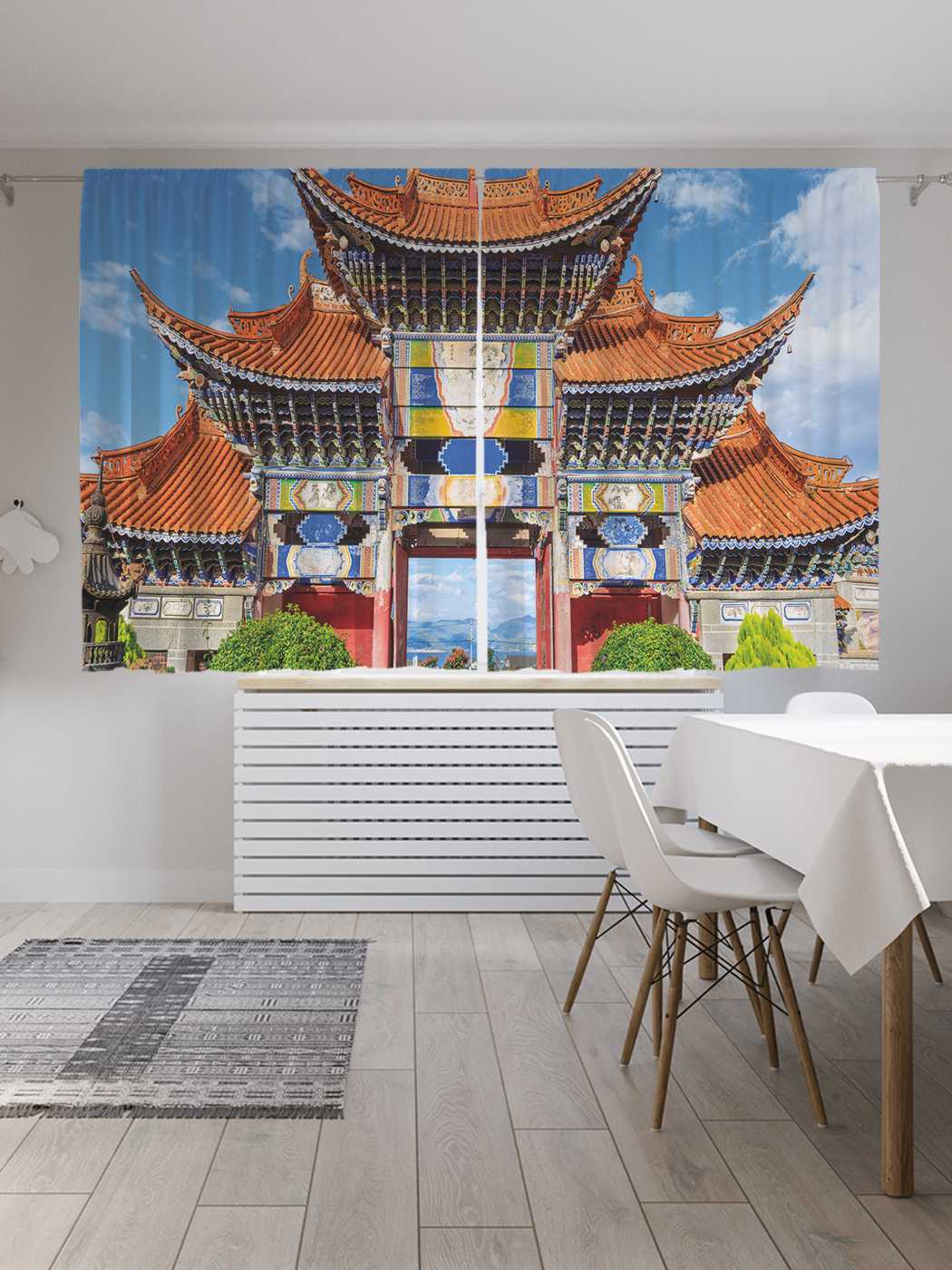 фото Шторы с фотопечатью joyarty "китайская архитектура" из сатена, 290х180 см