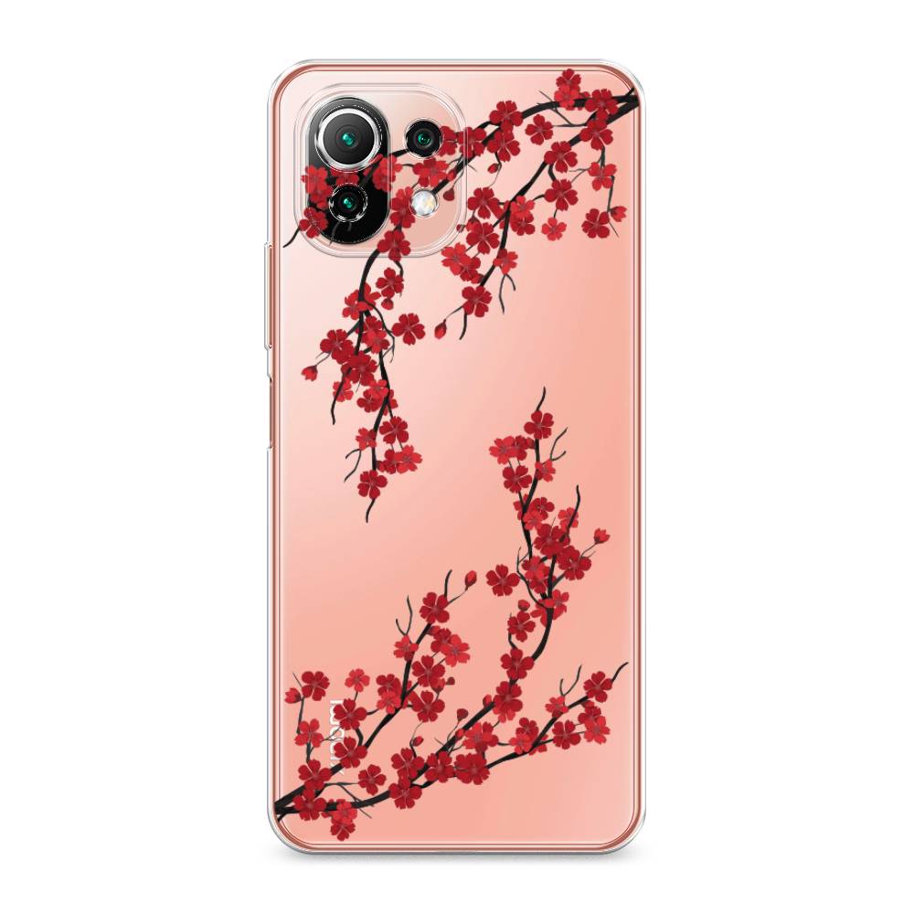 

Чехол на Xiaomi Mi 11 Lite "Красная сакура", Красный;черный, 311750-2