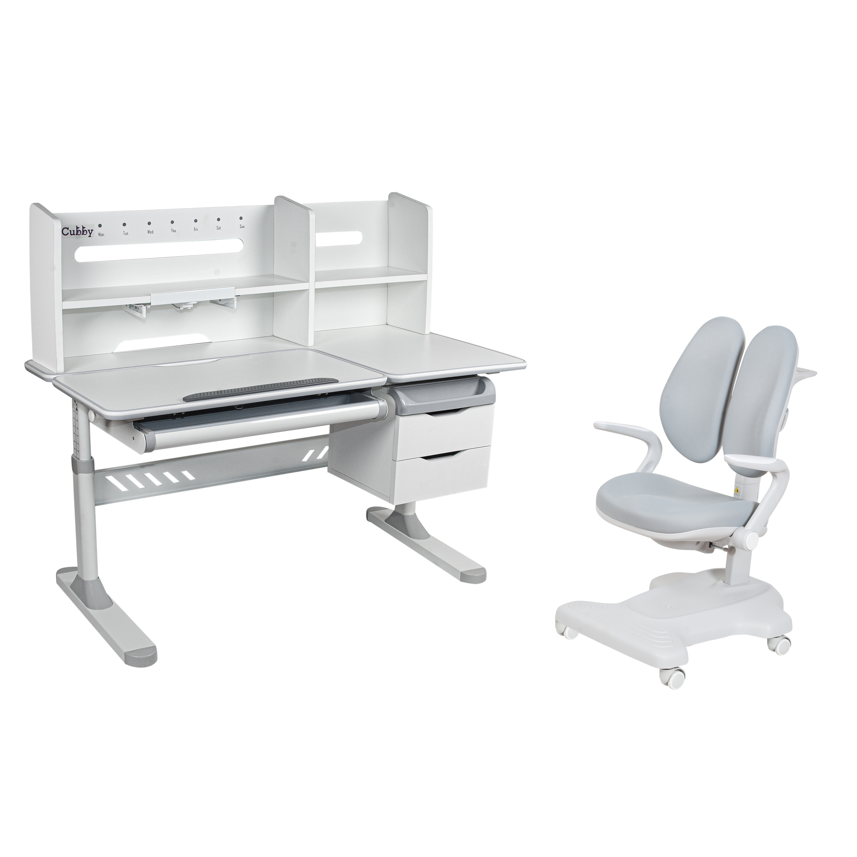 

Детская парта Cubby с надстройкой и кресло с подлокотниками Ortensia II + Estate Grey, Ortensia II + Estate Grey