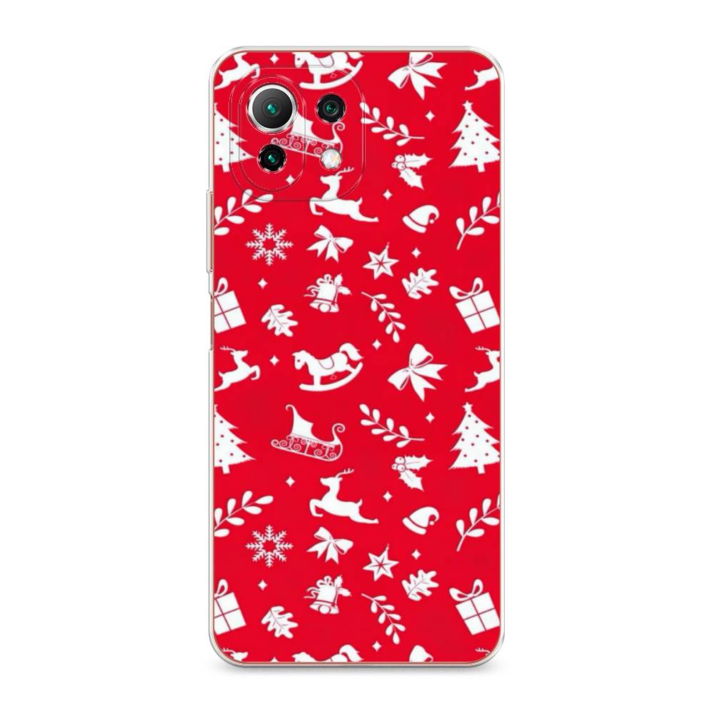 

Чехол на Xiaomi Mi 11 Lite "Красный новогодний фон", Красный;белый, 311750-5