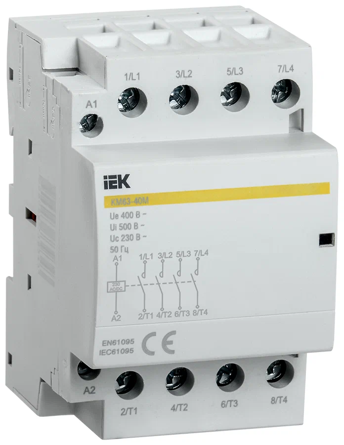 

Контактор модульный IEK MKK21-63-40, 4 полюса, 63А, 4 НО контакта, IP20