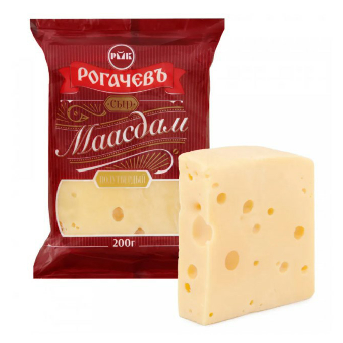 Сыр полутвердый Рогачевъ Маасдам 45% БЗМЖ 200 г