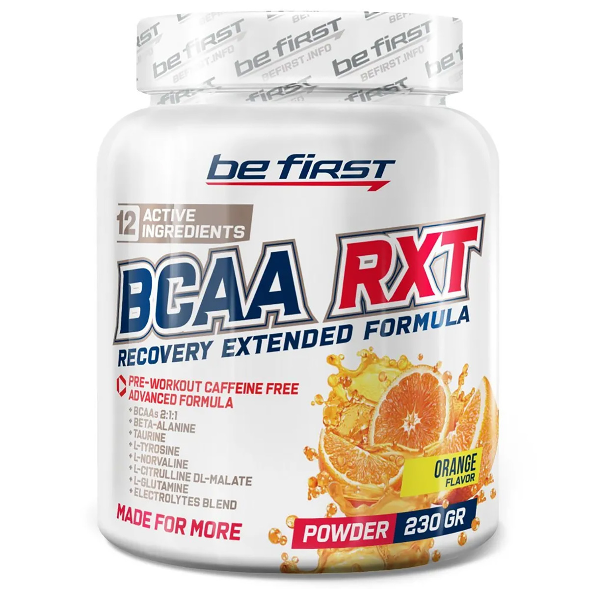 Be First Recovery Extended Formula Powder BCAA 230 г апельсин 1496₽