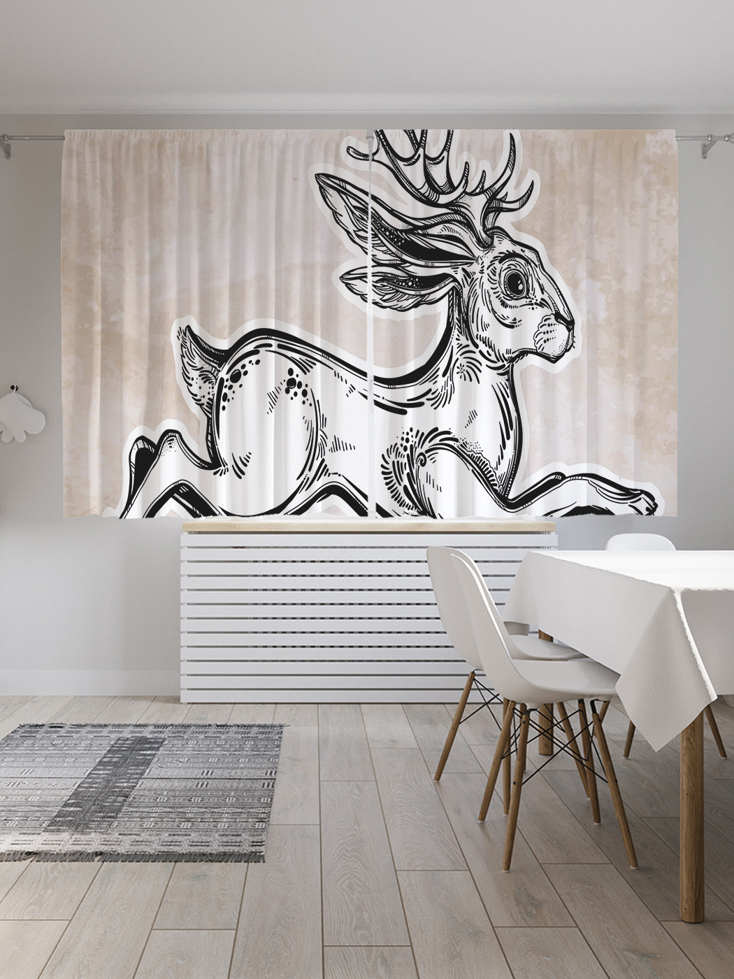 

Шторы с фотопечатью JoyArty "Заяц-олень" из сатена, 290х180 см