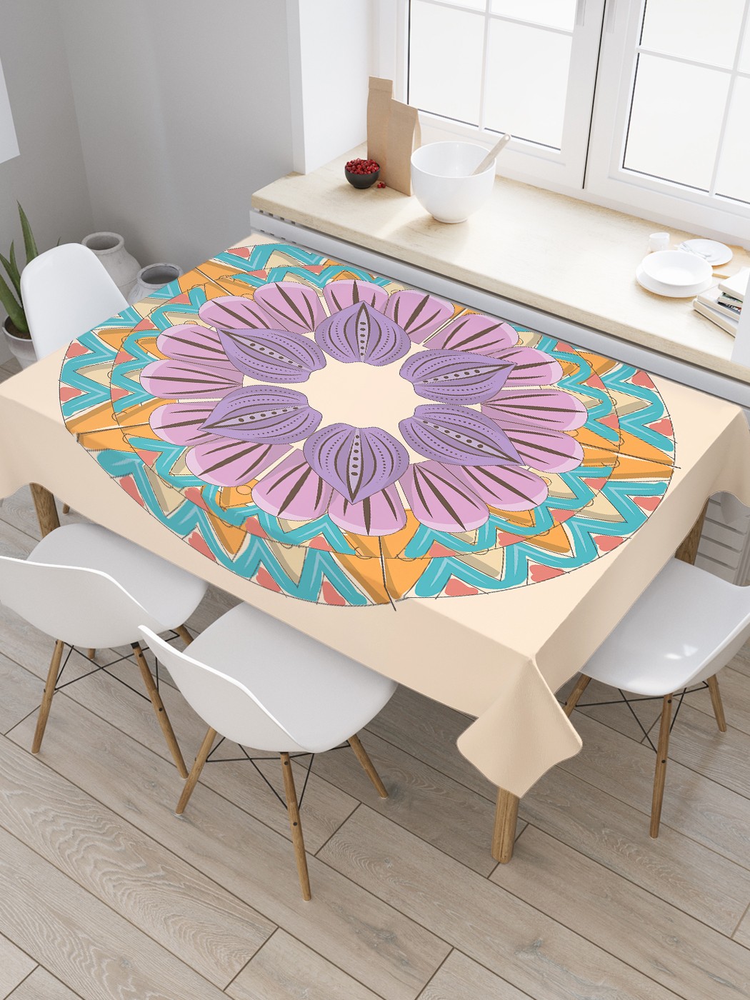 

Скатерть прямоугольная JoyArty "Мандала любви" из оксфорда, 120x145 см, Бежевый, Мандала любви