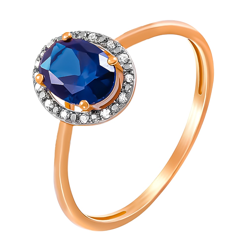 

Кольцо из золота р. , 585Gold 101001756, сапфир искусственный\бриллиант, 101001756