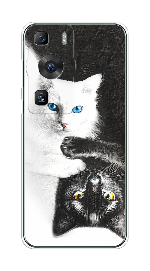 

Чехол на Huawei P60/P60 Pro "Коты Инь-Янь", Черный;белый;голубой, 6121050-1