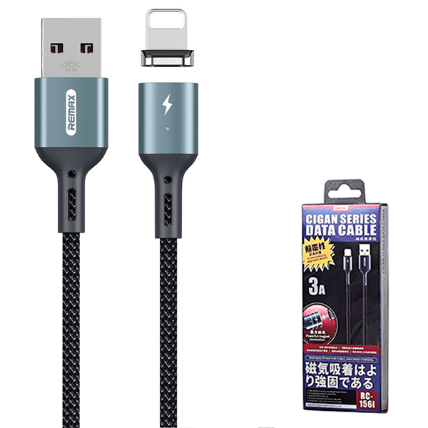 фото Кабель usb универсальный lightning remax rc-156i ( 3a, магнитный, оплетка ткань) basemarket