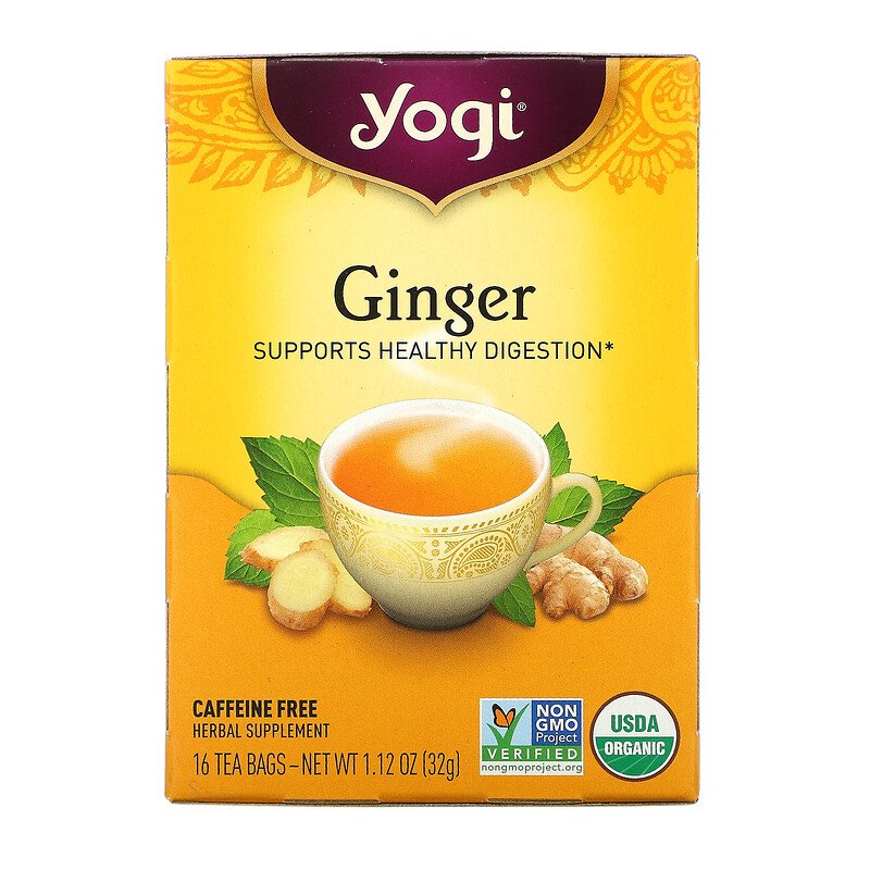 Чай в пакетиках Yogi Tea Ginger Имбирь без кофеина, 16 пакетиков