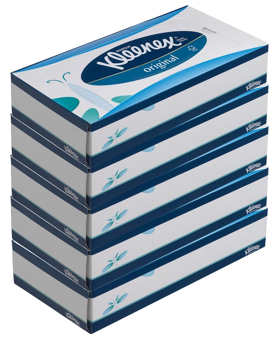 фото Набор бумажные салфетки для лица kleenex, синий, 3 сл, 20х20 см, 5х72 шт./уп