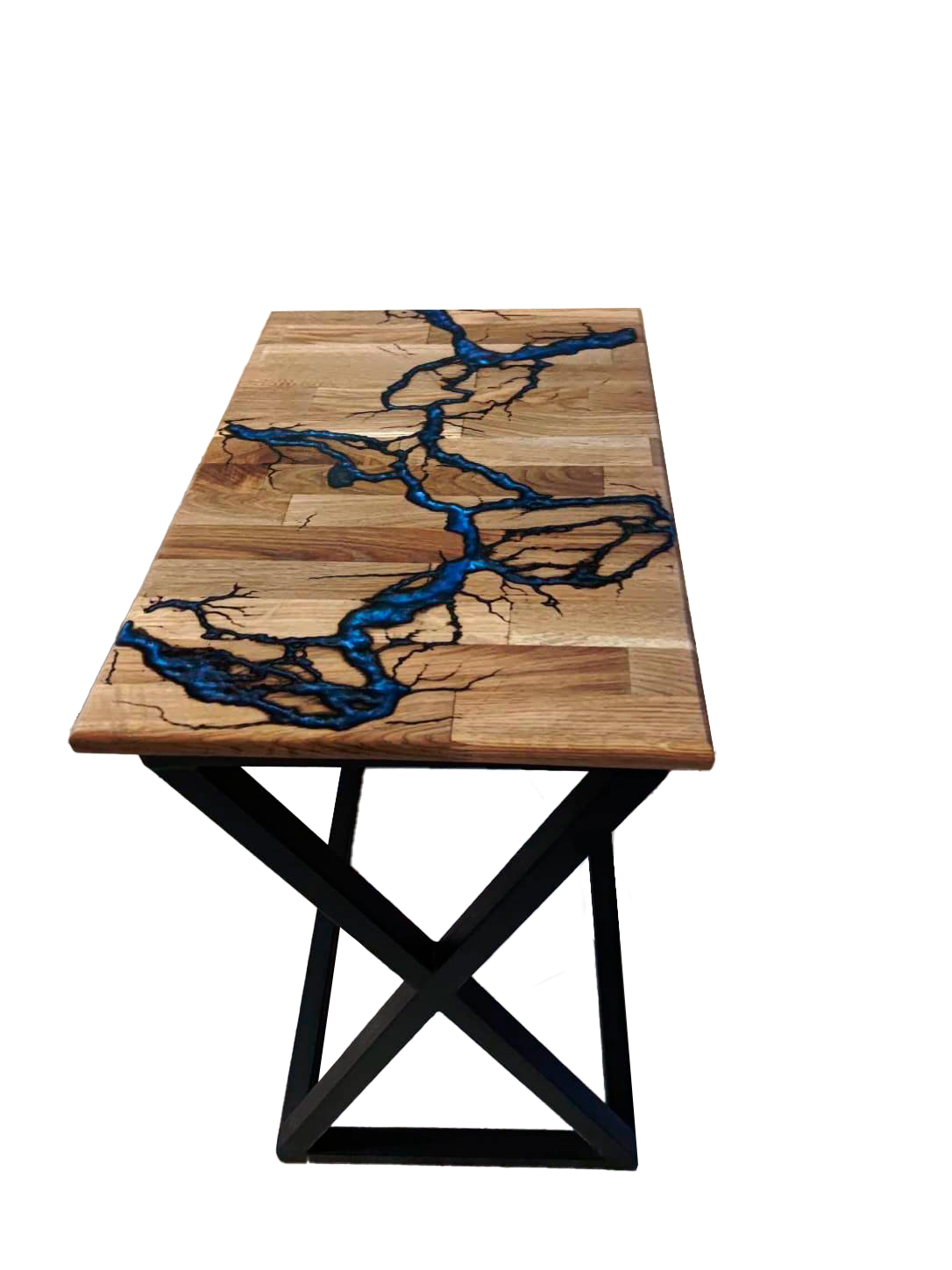 Сервировочный стол, Приставной столик ARTFAN Столешница из натурального дуба с синими молн