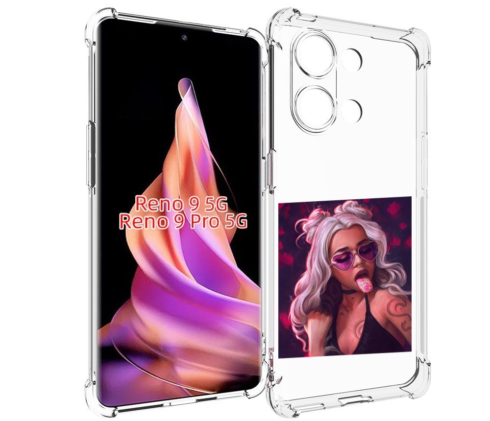 

Чехол MyPads блестящий-язык женский для Oppo Reno 9/Reno 9 Pro, Прозрачный, Tocco