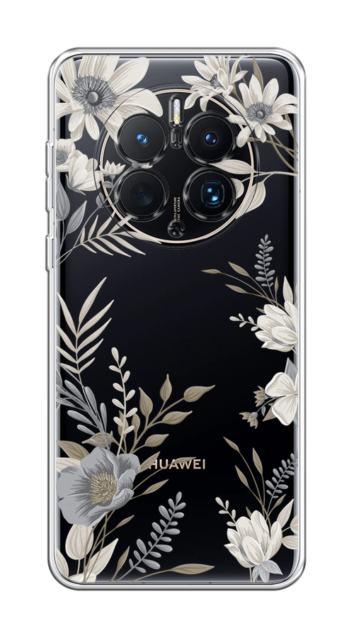 

Чехол на Huawei Mate 50 Pro "Цветы сепия", Серый;прозрачный;зеленый;белый, 6109950-1