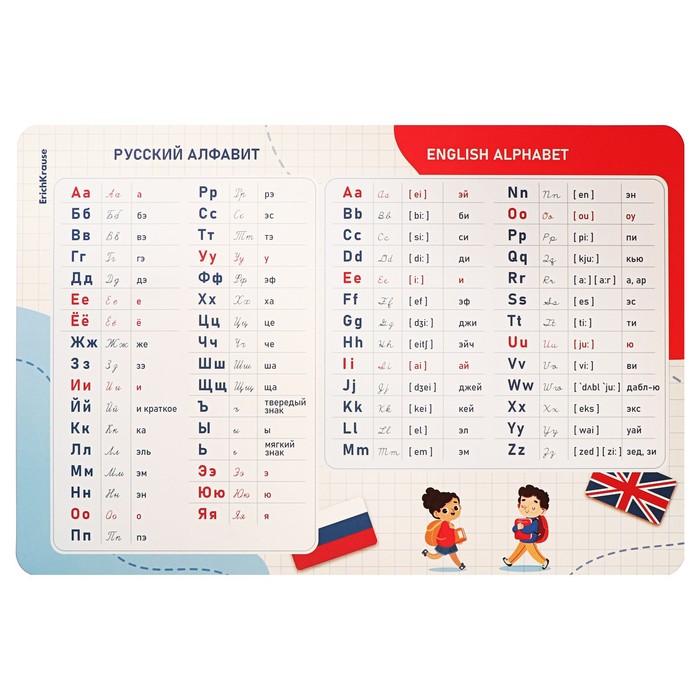 

Накладка на стол пластиковая А3 (297 х 420 мм), ErichKrause "Русский и английский алфавит", Разноцветный