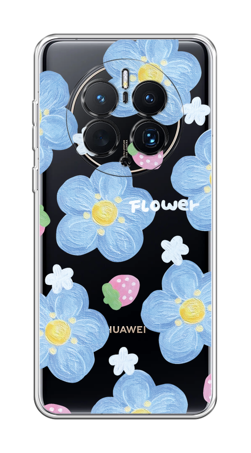 

Чехол на Huawei Mate 50 Pro "Цветы и клубники", Прозрачный;голубой;белый, 6109950-1