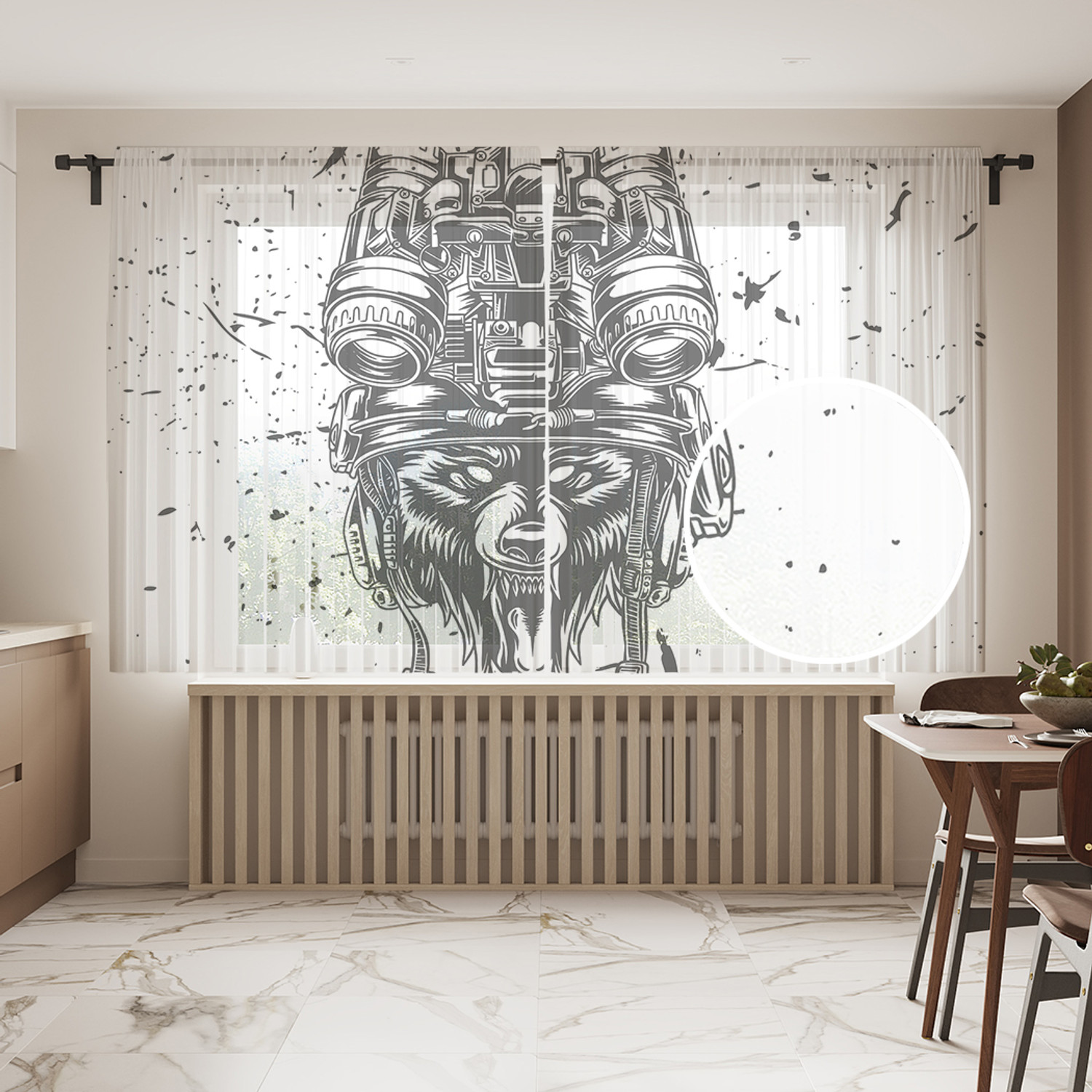 

Тюль фототюль короткий JoyArty Черный волк 290x180 на шторной ленте tul_422851_145x180