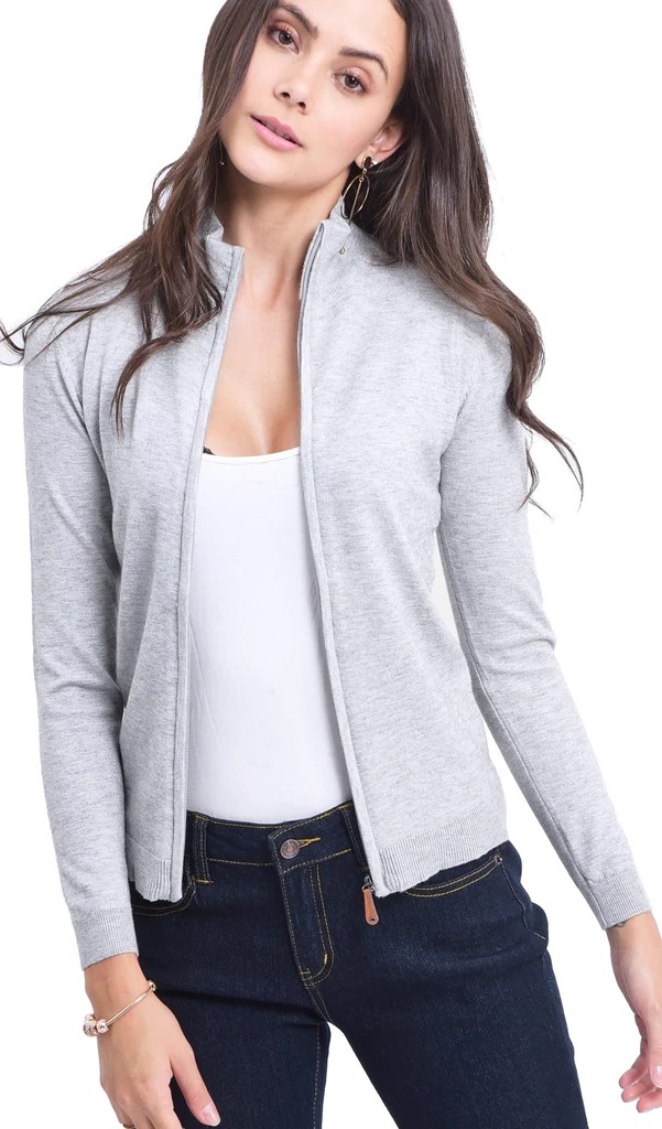 Лонгслив женский C&Jo, CJF747, на молнии, серый, размер XL