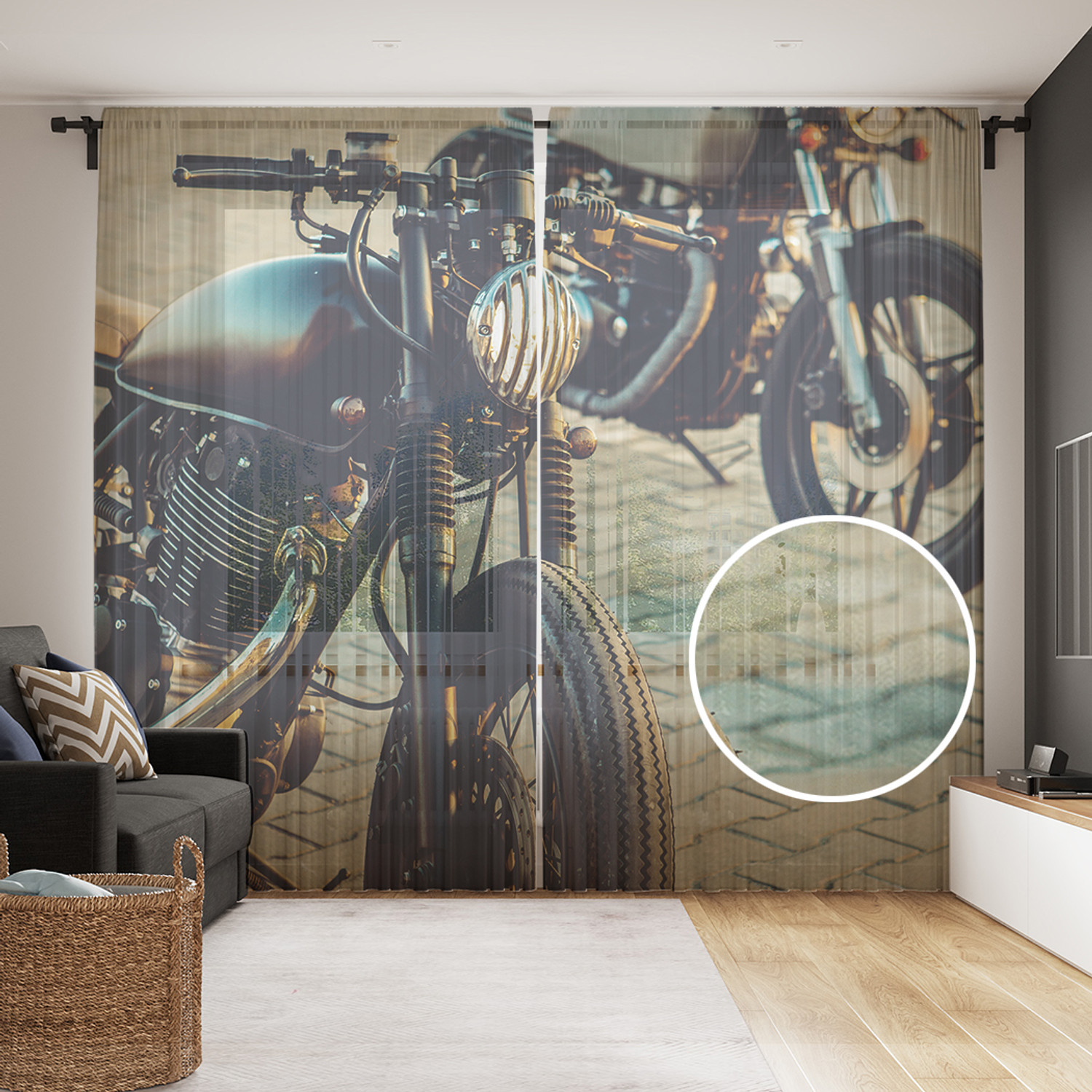 

Тюль фототюль JoyArty Cafe Racer 290x265 на шторной ленте tul_422867_145х265