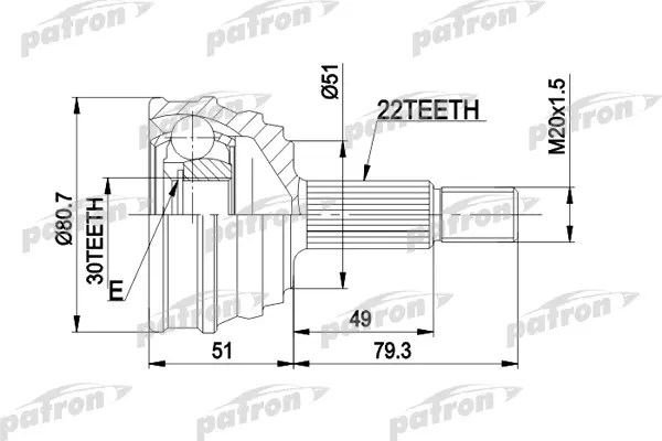 

ШРУС наружн к-кт 22x51x30 AUDI: 80/90 -9.80, VW: PASSAT -4.80 PATRON PCV1049