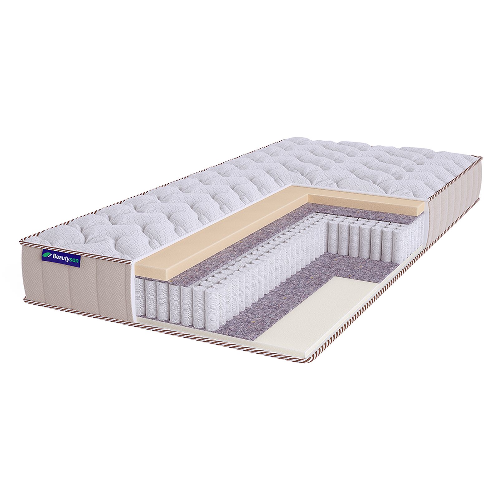 

Матрас полутороспальный BeautySon Roll SPRING Soft EcoLatex 3 S1200 LUX 120x200 19 см, Белый;бежевый, Roll Spring Soft Ecolatex 3 S1200 Lux