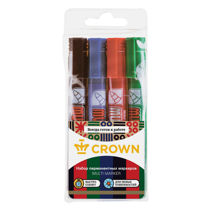 

Перманентный маркер Crown Multi Marker 04цв., пулевидный, 3,0мм, Разноцветный