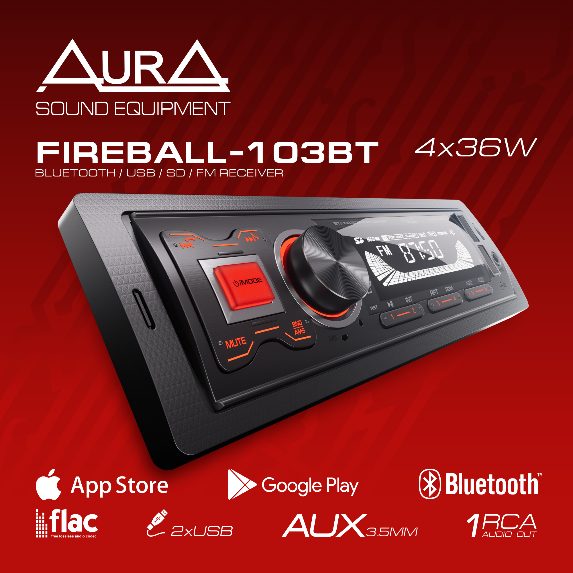 Автомагнитола AurA FIREBALL-103BT BlueTooth