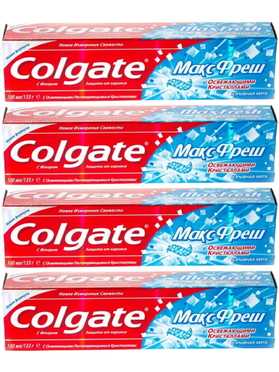 

Комплект Зубная паста Colgate Макс фреш Взрывная мята 100 мл х 4 шт., МАКС ФРЕШ Взрывная мята