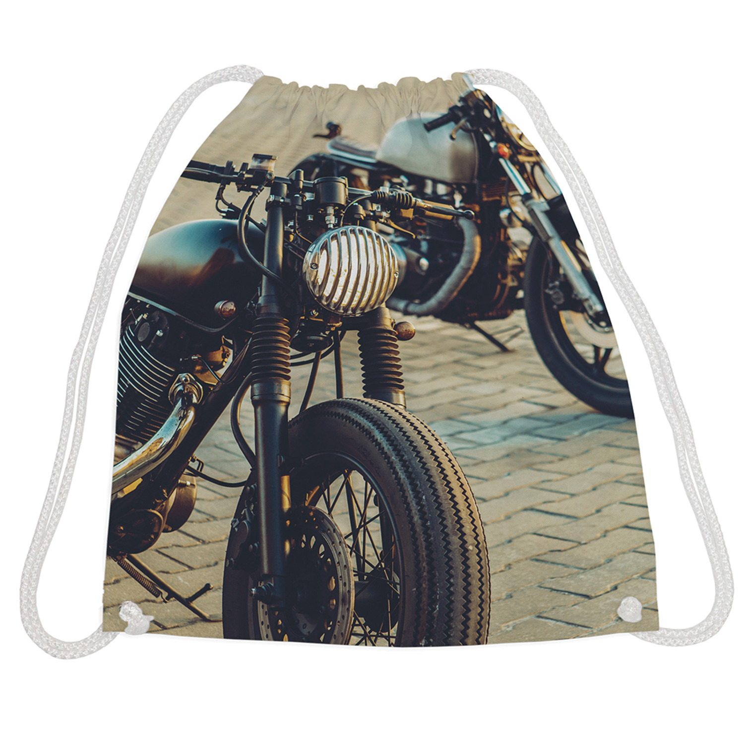 Спортивная сумка для обуви и вещей JoyArty Cafe Racer, черная, 38x40 см