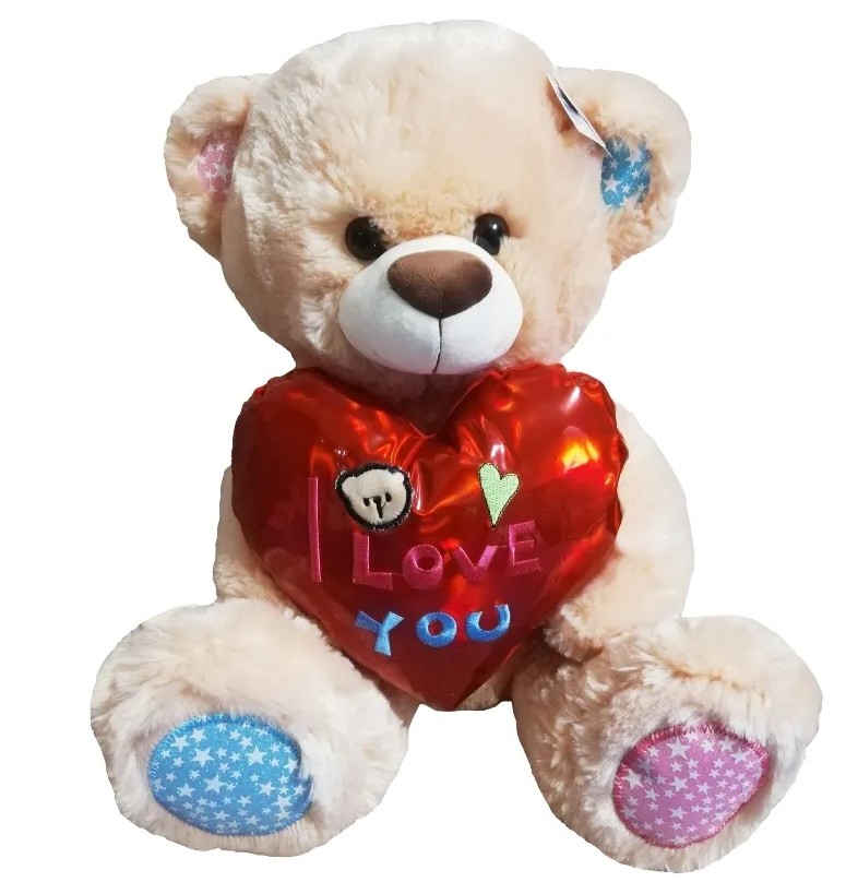 Мягкая игрушка Окей Тойс мишка плюшевый с сердцем 48 см, коричневый