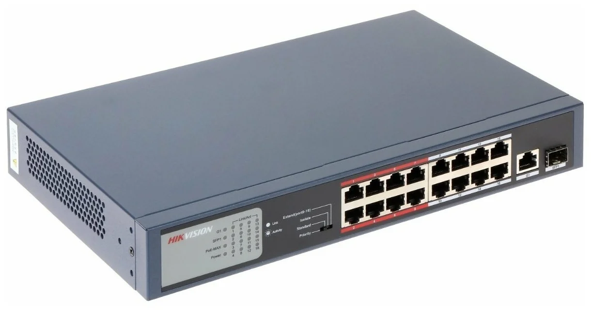 

Коммутатор HIKVISION 4PORT 100/1000M POE HIWATCH DS-S1816P(B), серый