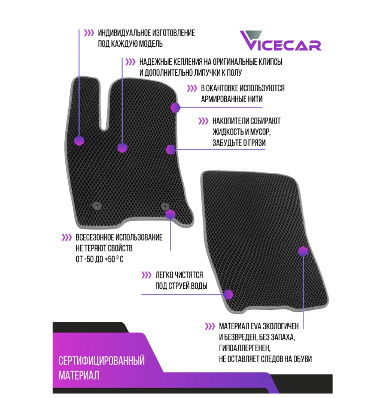 

EVA коврики для Kia Ceed II 2012-2018 (хэтчбек) ViceCar AM23002X светло-серый, Ceed