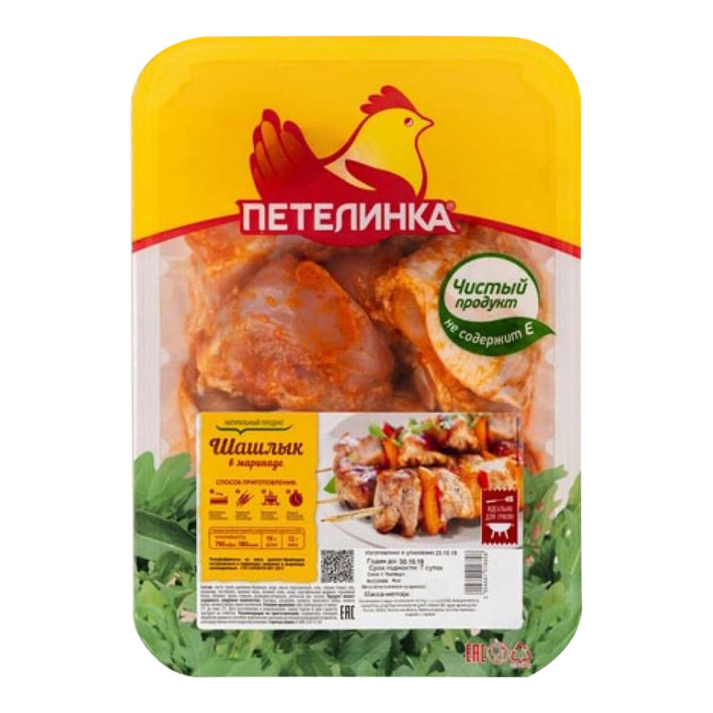Шашлык из мяса цыпленка-бройлера в чесночном маринаде Петелинка охлажденный +-1,4 кг