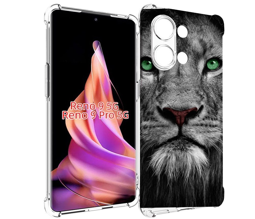 

Чехол MyPads Лев-зеленоглазый мужской для Oppo Reno 9/Reno 9 Pro, Прозрачный, Tocco